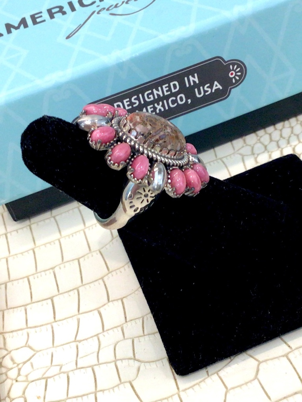 LIMITED EDITION! Sterling Silver Kingman Jasper Oval with Pink Rhodonite Floral